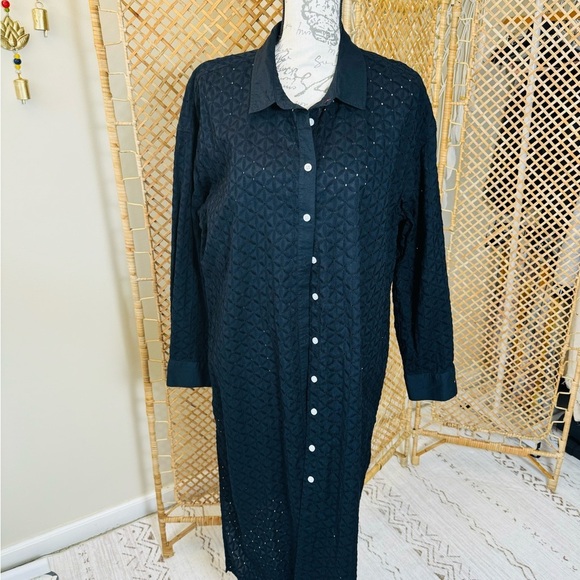 Tommy Hilfiger Eyelet Black Tunic /Dress Blouse - Picture 5 of 13